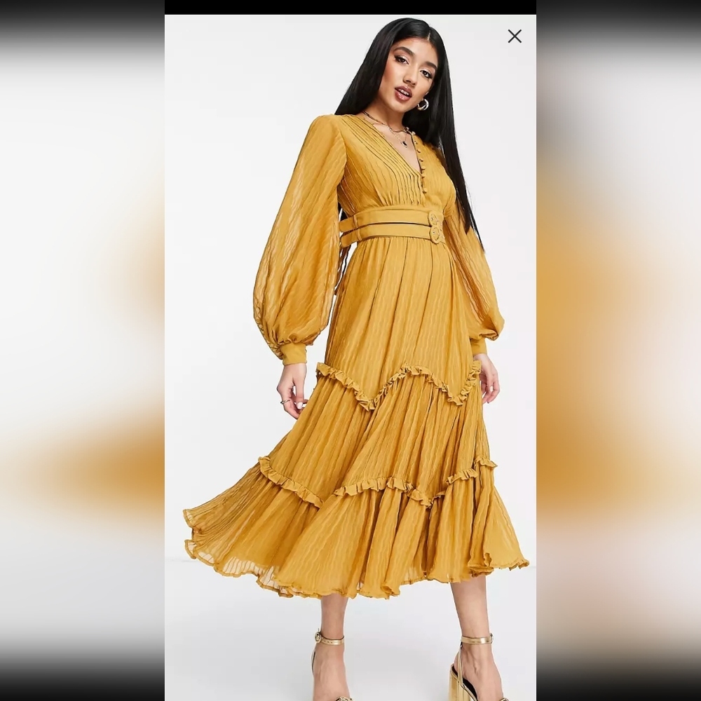ASOS DESIGN pleat details midi and double belt details